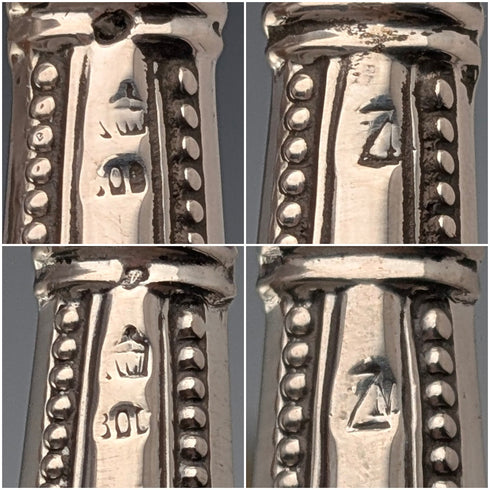 德國古董 800 銀柄鍍金刀片茶餐具 6 對
